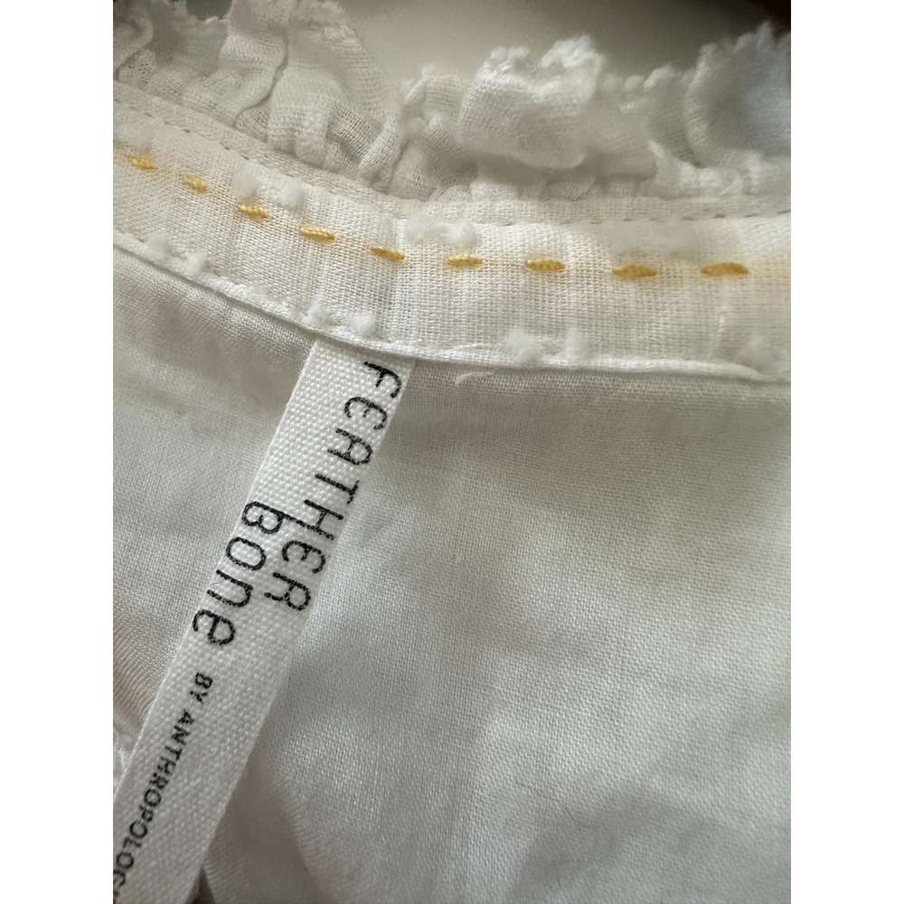 Feather Bone Anthropologie Soneva Swiss Dot Ruffle Top Small Button Sleeveless - Picture 7 of 11